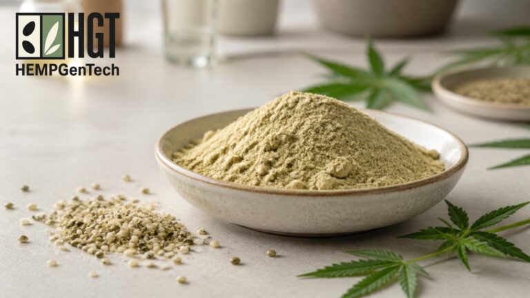 HEMPGenTech-branded hemp protein powder and hemp seeds